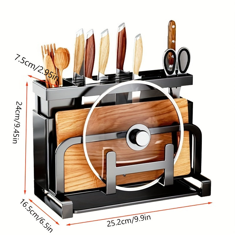 Stainless Steel Kitchen Organizer - Multi-Functional Storage Rack for Knives, Chopsticks, Cutting Boards & Pot Lids