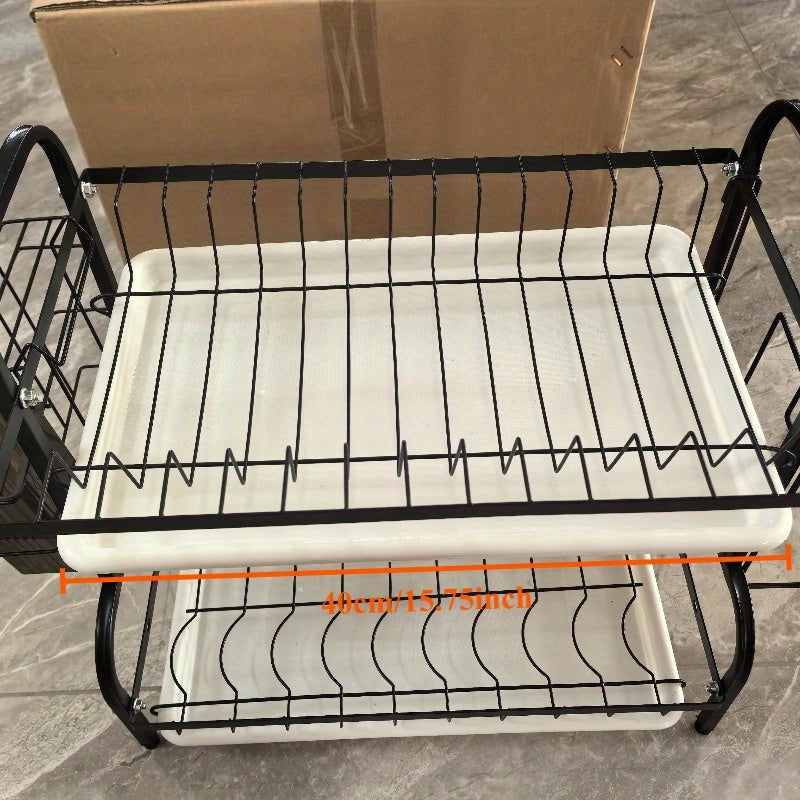 Space-Saving Dish Rack 2-Tier Stainless Steel Kitchen Dish Rack | Space-Saving Countertop Storage for Plates, Bowls, Cutlery & Utensils, Includes 2 Plates,