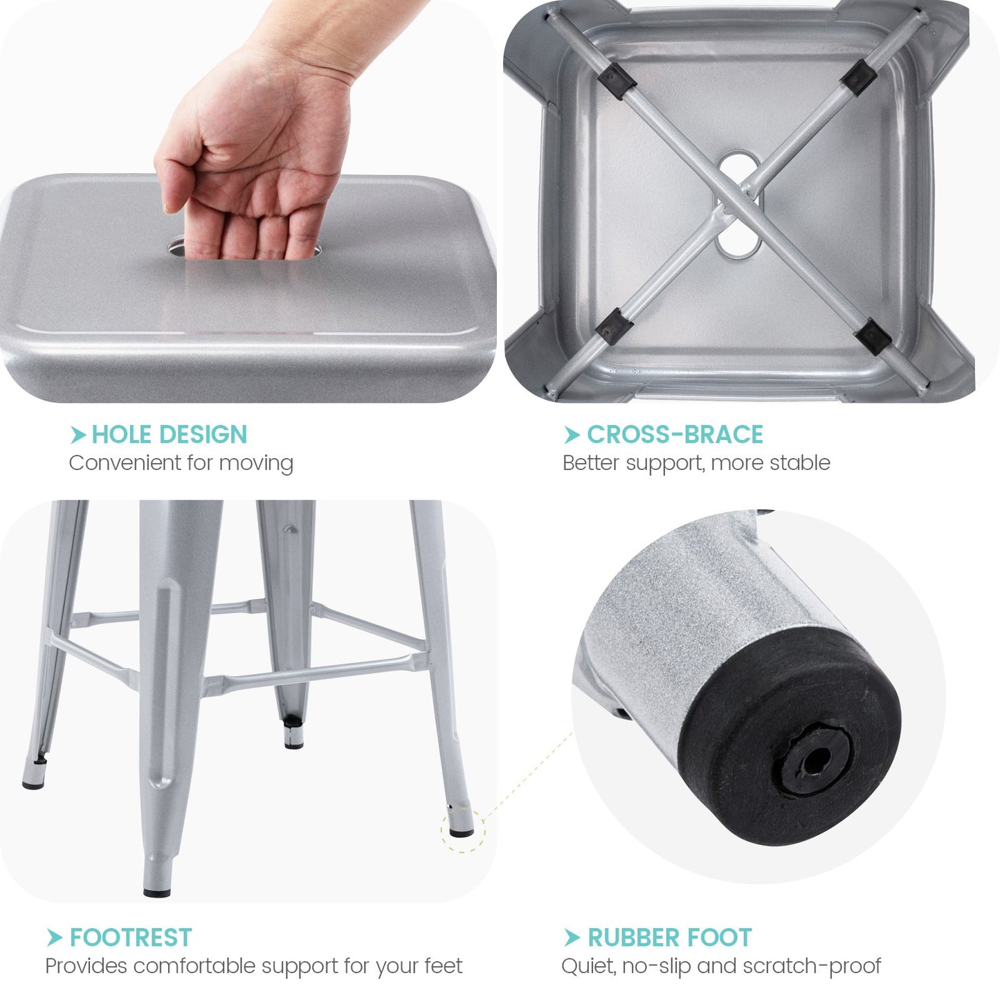 Vogue Furniture Direct White 24 Inch Metal Bar Stools Counter Height Barstools Modern Backless Stackable Metal Indoor\u002FOutdoor Bar Stools Kitchen Counter