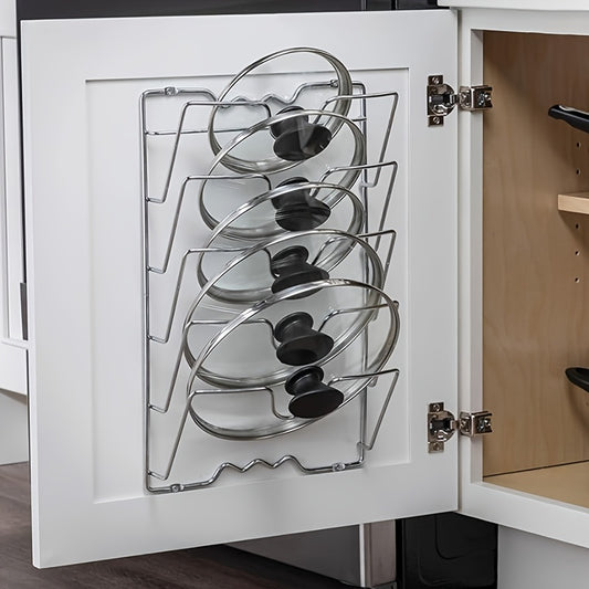1pc Heavy-Duty Stainless Steel Pot Lid & Pan Organizer - Space-Saving Vertical Kitchen Rack, Wall-Mounted Cabinet Shelf for Home or Restaurant - Easy Installation,
