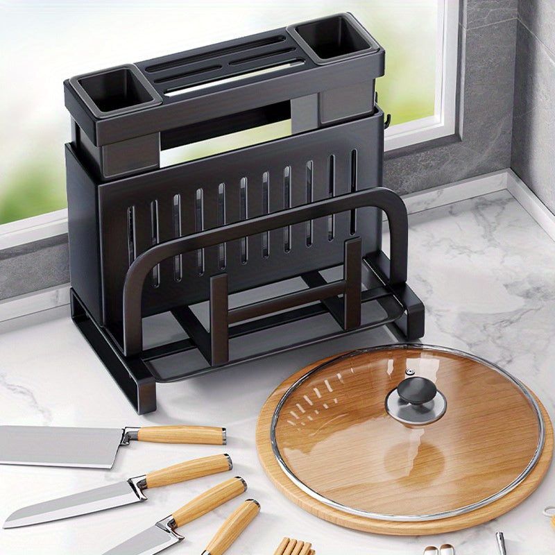 Stainless Steel Kitchen Organizer - Multi-Functional Storage Rack for Knives, Chopsticks, Cutting Boards & Pot Lids