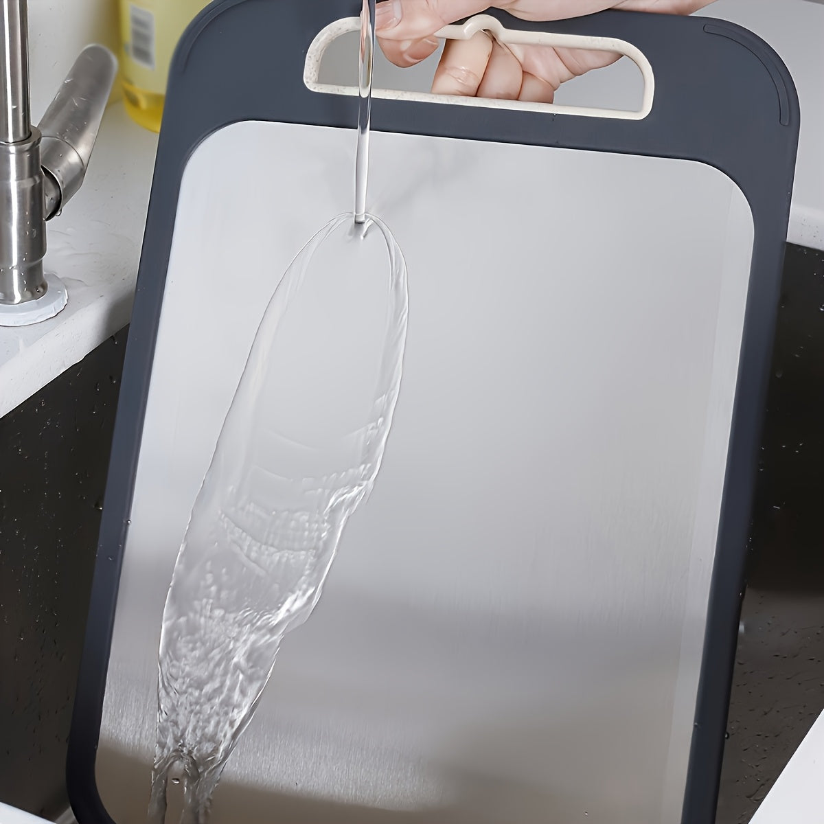 Stainless Steel Cutting Board Faridabio Stainless Steel Cutting Board | Double-Sided Anti-Slip Kitchen Board with PP Plastic Base - Lightweight,
