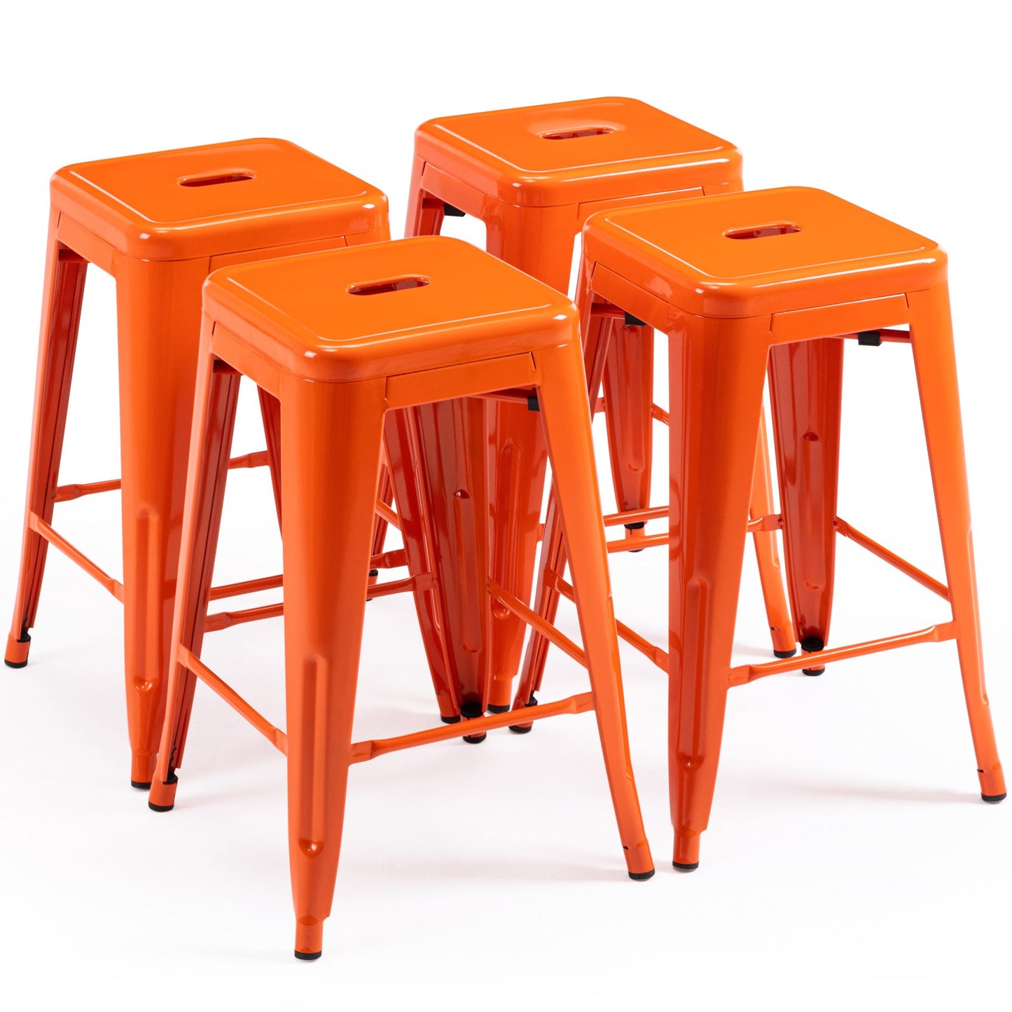 Vogue Furniture Direct White 24 Inch Metal Bar Stools Counter Height Barstools Modern Backless Stackable Metal Indoor\u002FOutdoor Bar Stools Kitchen Counter