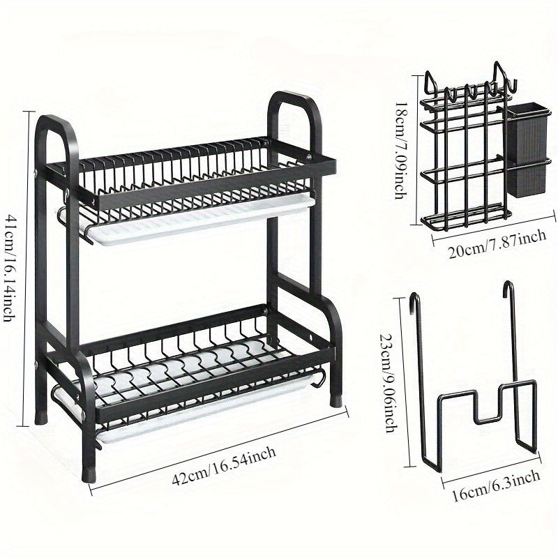 Space-Saving Dish Rack 2-Tier Stainless Steel Kitchen Dish Rack | Space-Saving Countertop Storage for Plates, Bowls, Cutlery & Utensils, Includes 2 Plates,