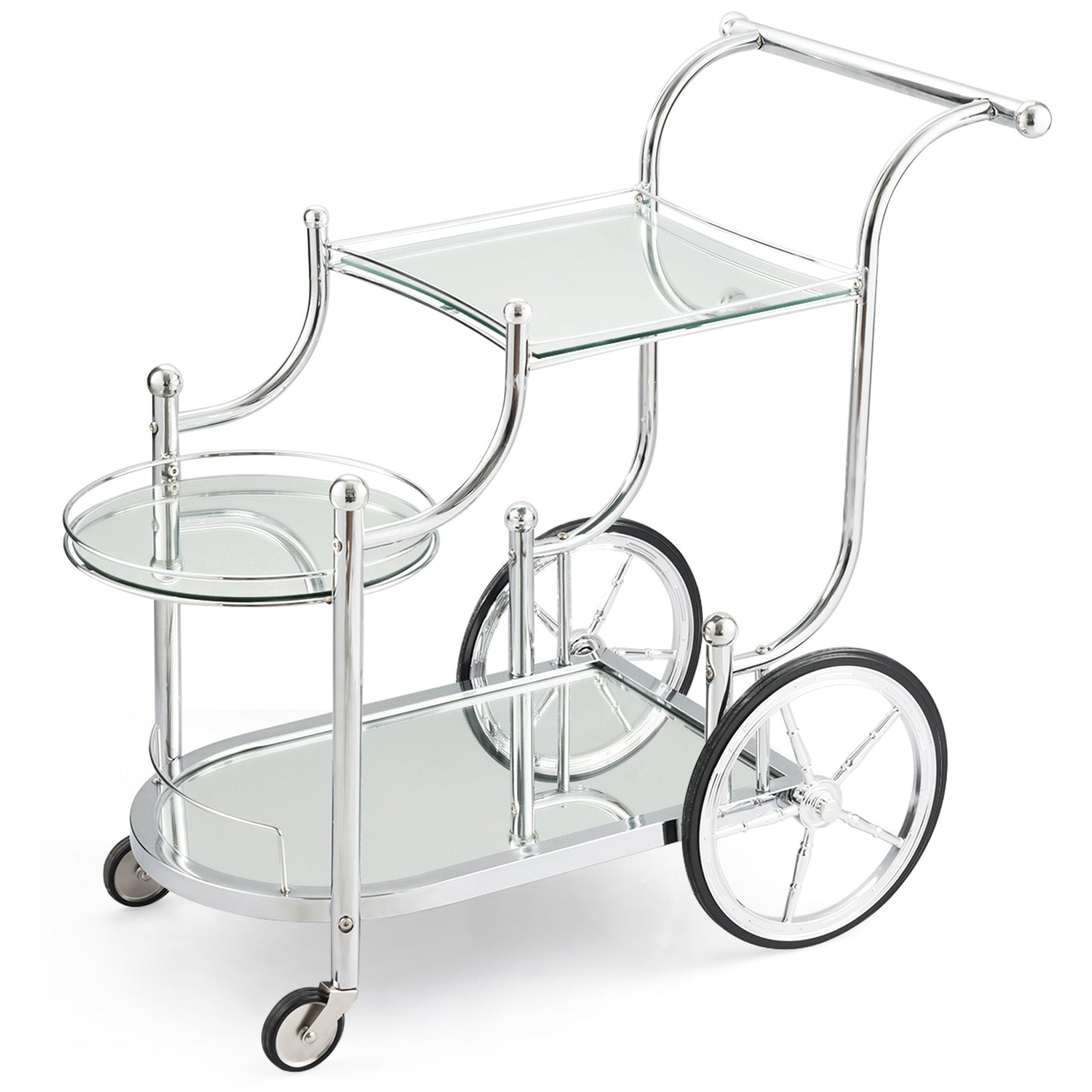 Costway Glass Storage Cart, Kitchen Trolley Cart, Utility Cart w\u002F 3-tier Shelf, Rolling Serving Cart w\u002F Directional Wheels & Universal Wheels,