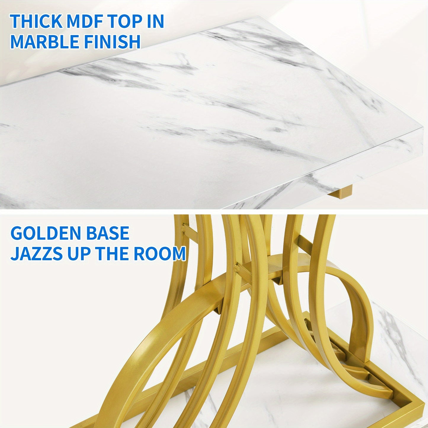 Roadrix Luxurious Golden Console Table, 40-Inch Modern Entryway Narrow Sofa Table, Faux Marble White\u002FBlack Top,
