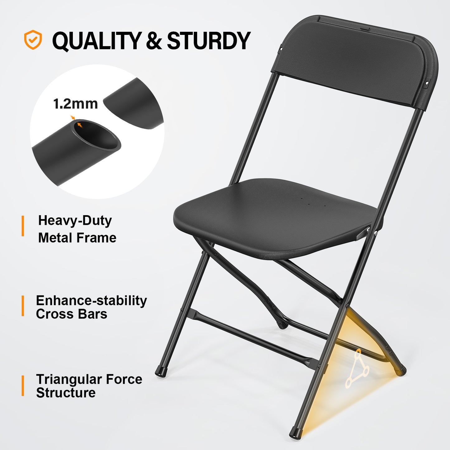 Plastic Folding Chair Indoor Outdoor Portable Stackable Commercial Seat with Steel Frame 350lb Capacity for Events Office Wedding Party Picnic Kitchen Dining