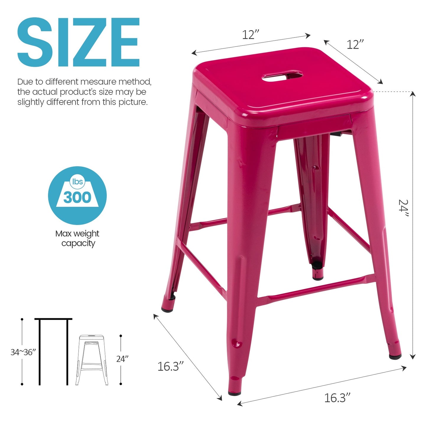 Vogue Furniture Direct White 24 Inch Metal Bar Stools Counter Height Barstools Modern Backless Stackable Metal Indoor\u002FOutdoor Bar Stools Kitchen Counter