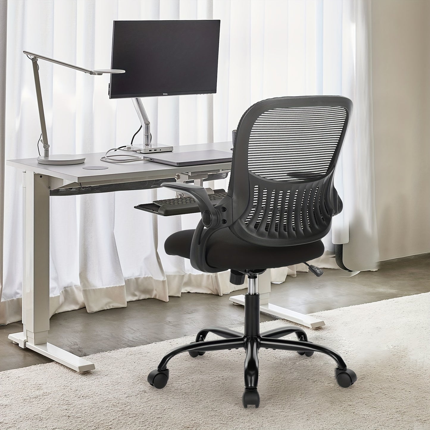 Office Computer Desk Chair, Ergonomic Mid-Back Mesh Rolling Work Swivel Task Chairs with Comfortable Lumbar Support, Wheels, Comfy Flip-up Arms for Home,