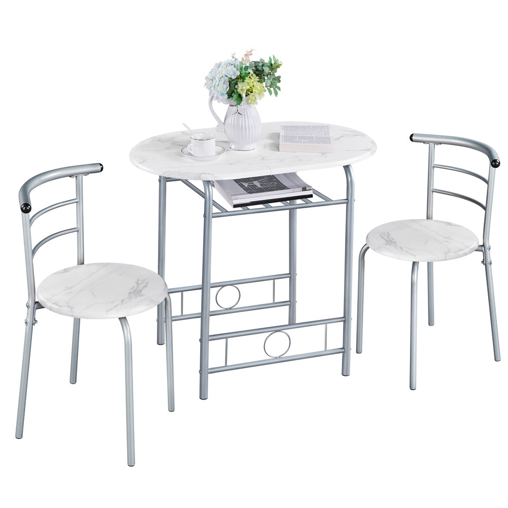 Costoffs Modern Round Dining Table and Chairs Set for 2 with Steel Legs & Storage Rack, Space-Saving Design for Kitchens, Apartments, Dorm Rooms, and Small Spaces,
