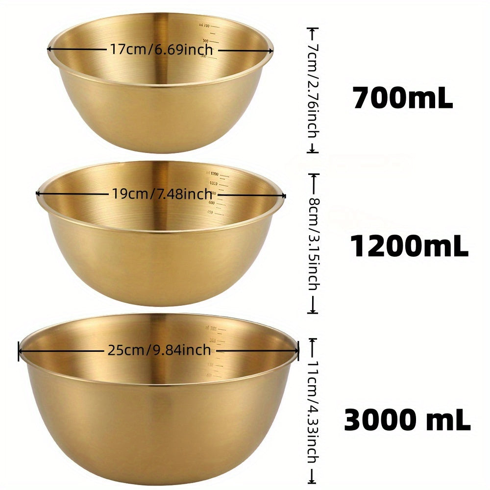 3pcs Stainless Steel Salad Bowls Set, Oven Safe, Durable Kitchen Mixing Bowls with Measurement Marks