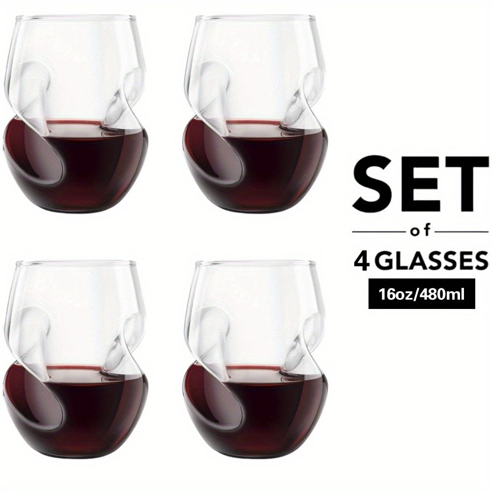Borosilicate Glasses 4 New 16oz Borosilicate Glasses - Elegant Curved Glassware - Wine Glasses Suitable for Parties, Weddings, Gatherings, Picnics, Iced Coffee,