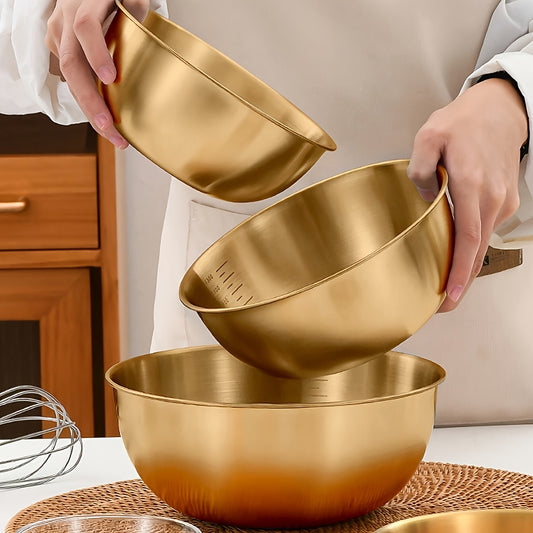 3pcs Stainless Steel Salad Bowls Set, Oven Safe, Durable Kitchen Mixing Bowls with Measurement Marks