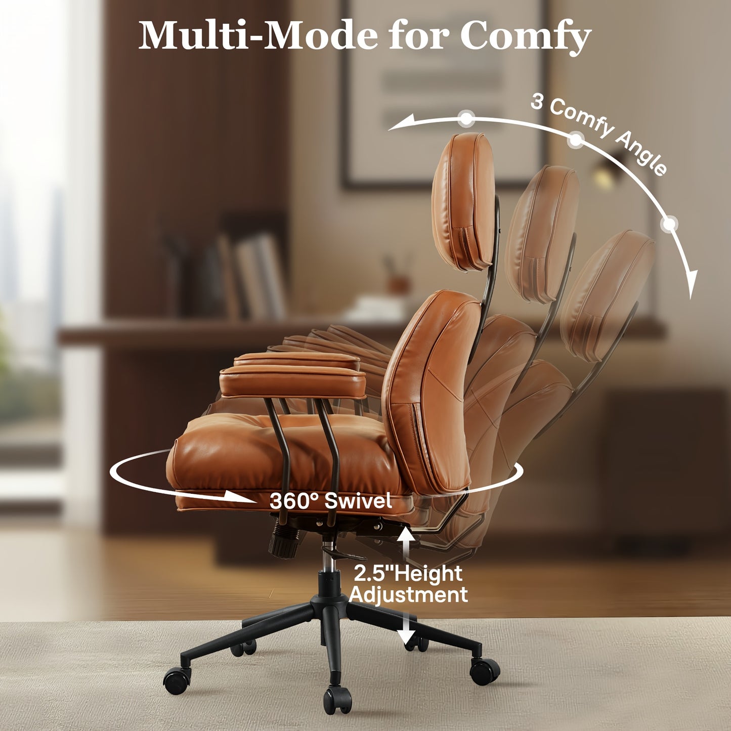 Modern Adjustable Executive Office Chair - High Back Faux Leather Desk Chair with Padded Armrests, Lumbar Support & Ergonomic Design for Home or Office Use,