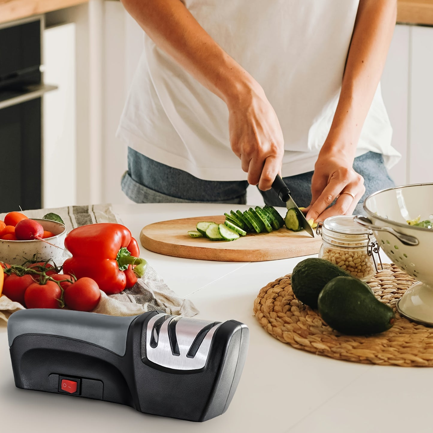 Electric Knife Sharpener WANVOAPLS 2-Stage Electric Knife Sharpener | USB-Powered, Automatic Overpressure Protection, Multi-Functional for Kitchen Knives,