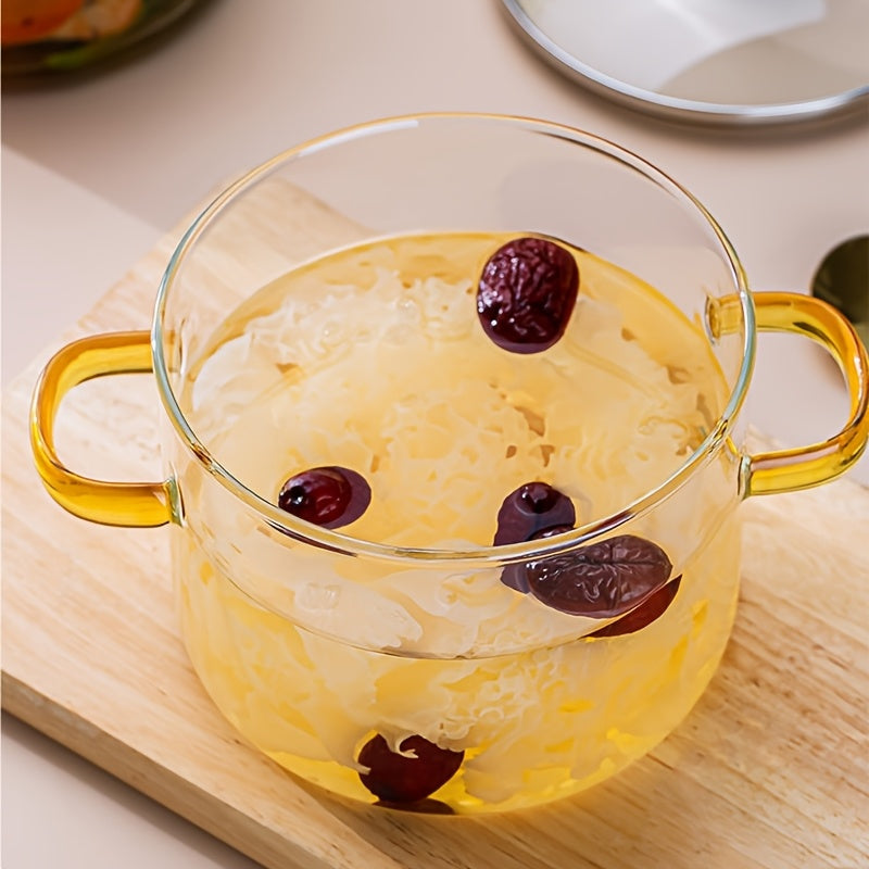 Heat-resistant Glass Cookware Heat-resistant 54oz Borosilicate Glass Cookware with Yellow Handles | Transparent Soup Porridge Pot Suitable for Stovetop and Oven