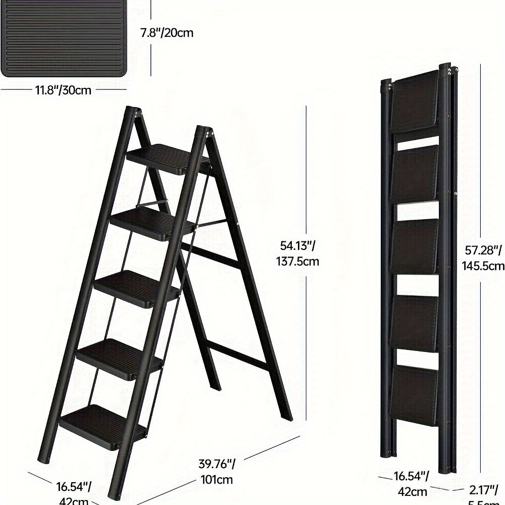 3-Step Ladder Lightweight Folding Step Stools for Adults with Anti-Slip Pedals, Sturdy Steel Construction & Handrails, 330 lbs Capacity, Portable for Kitchen,