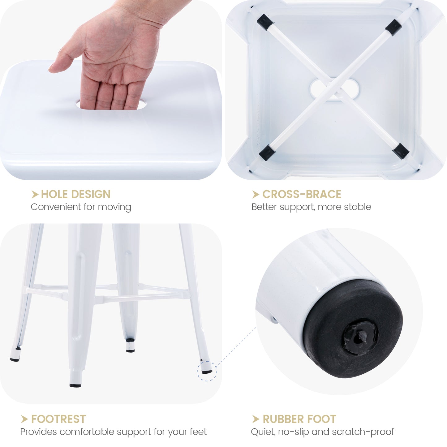 Vogue Furniture Direct White 24 Inch Metal Bar Stools Counter Height Barstools Modern Backless Stackable Metal Indoor\u002FOutdoor Bar Stools Kitchen Counter