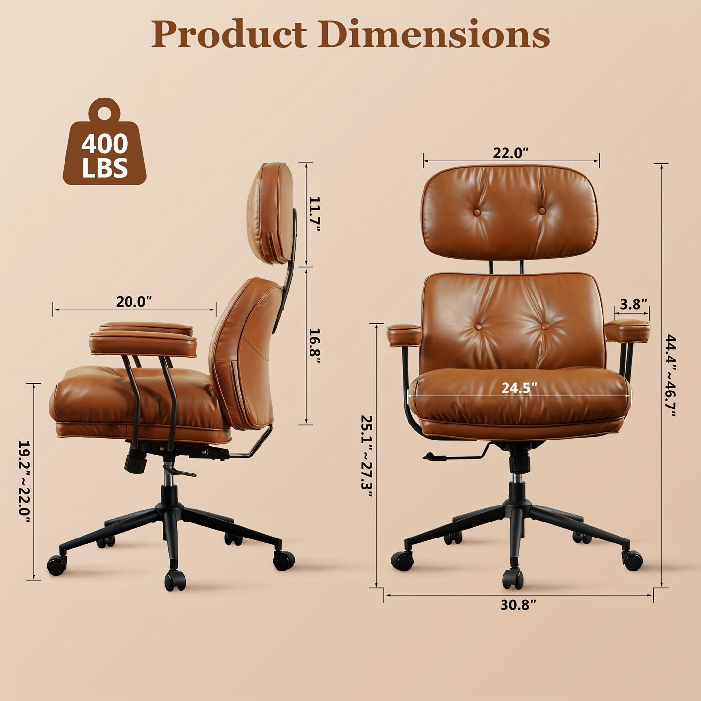 Modern Adjustable Executive Office Chair - High Back Faux Leather Desk Chair with Padded Armrests, Lumbar Support & Ergonomic Design for Home or Office Use,