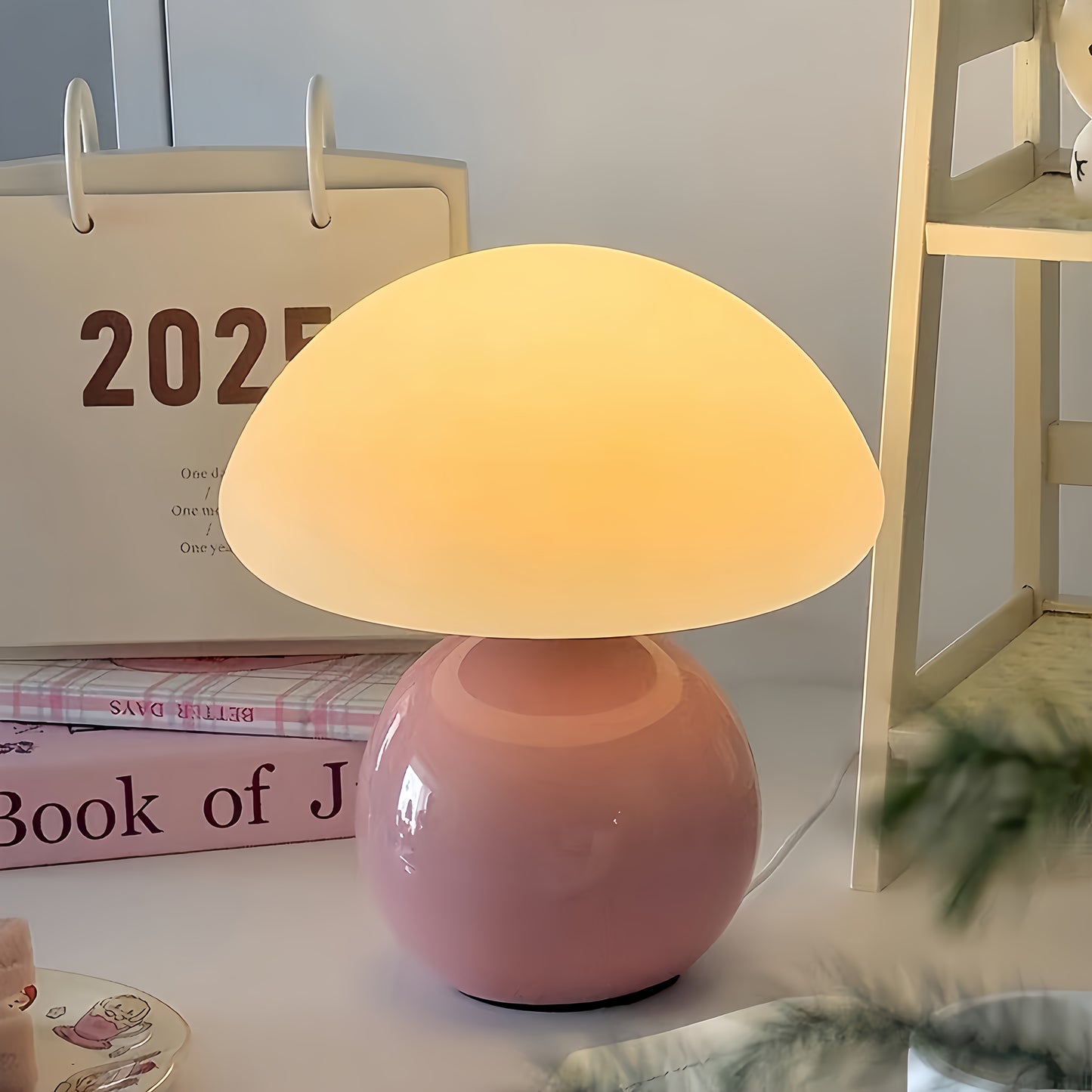 Elegant USB-Powered Ceramic Mushroom Table Lamp with Adjustable Brightness & Touch Control – Soft, Dimmable Light for Bedroom, Living Room, Desk, a