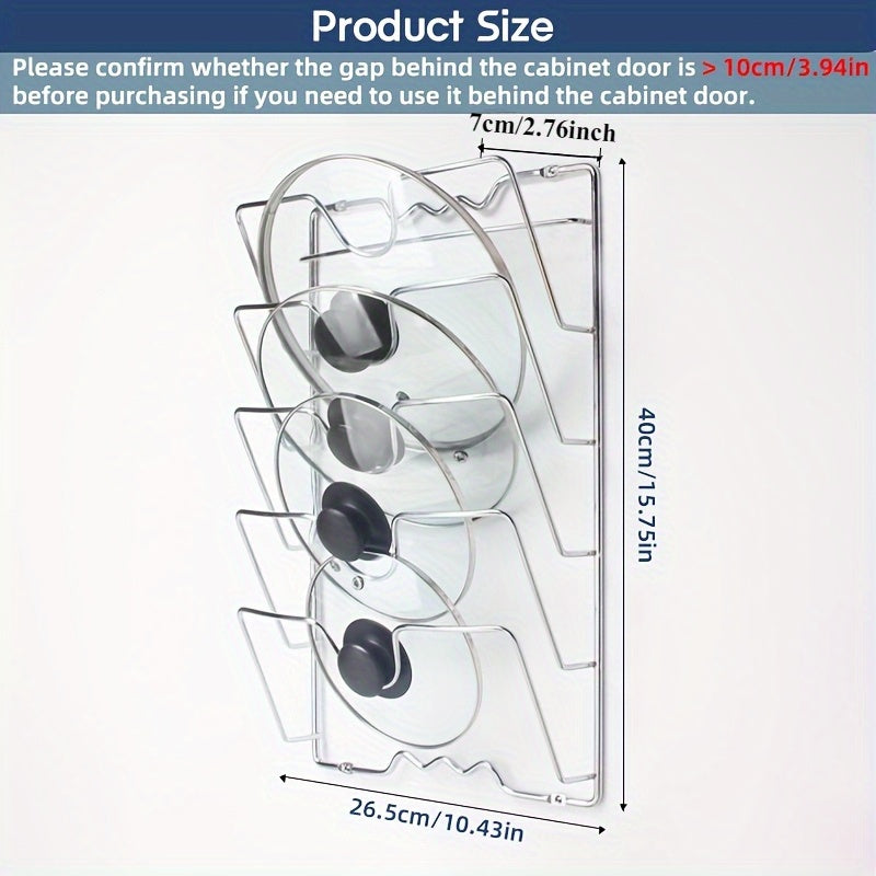 1pc Heavy-Duty Stainless Steel Pot Lid & Pan Organizer - Space-Saving Vertical Kitchen Rack, Wall-Mounted Cabinet Shelf for Home or Restaurant - Easy Installation,