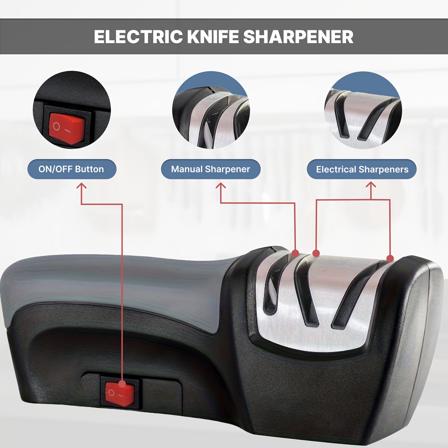 Electric Knife Sharpener WANVOAPLS 2-Stage Electric Knife Sharpener | USB-Powered, Automatic Overpressure Protection, Multi-Functional for Kitchen Knives,