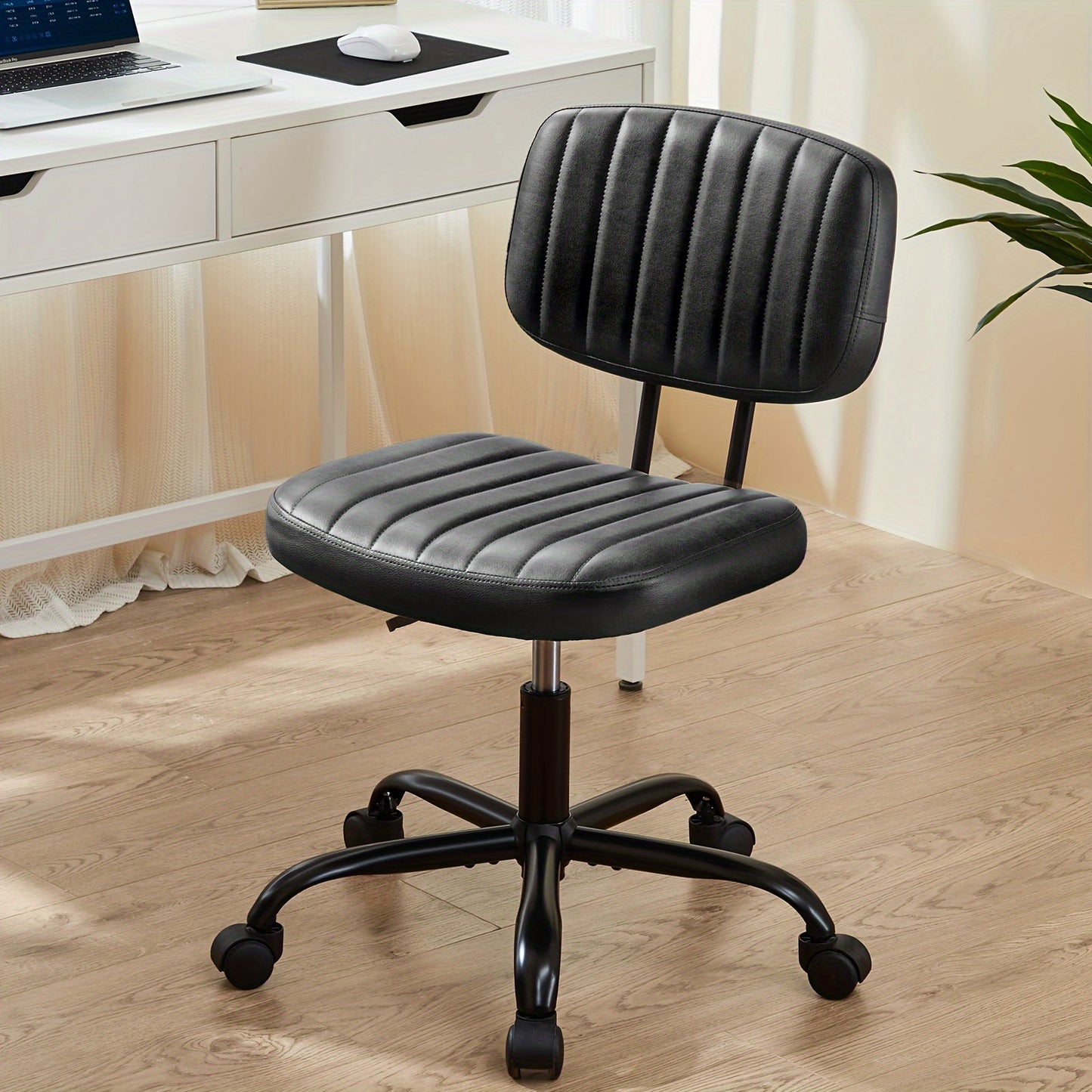 Everyday Comfort Ergonomic Office Chair with Lumbar Support, Adjustable Height, and Wheels – Comfy Armless Swivel Task Chair for Home or Office Study, Black