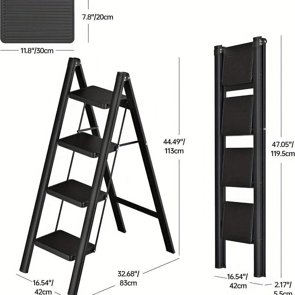 3-Step Ladder Lightweight Folding Step Stools for Adults with Anti-Slip Pedals, Sturdy Steel Construction & Handrails, 330 lbs Capacity, Portable for Kitchen,