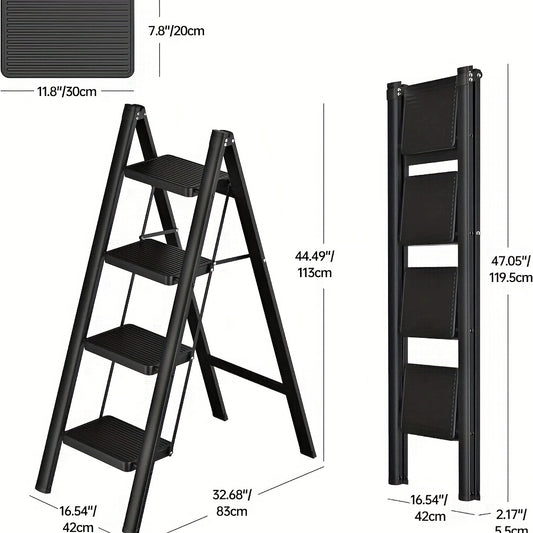 3-Step Ladder Lightweight Folding Step Stools for Adults with Anti-Slip Pedals, Sturdy Steel Construction & Handrails, 330 lbs Capacity, Portable for Kitchen,