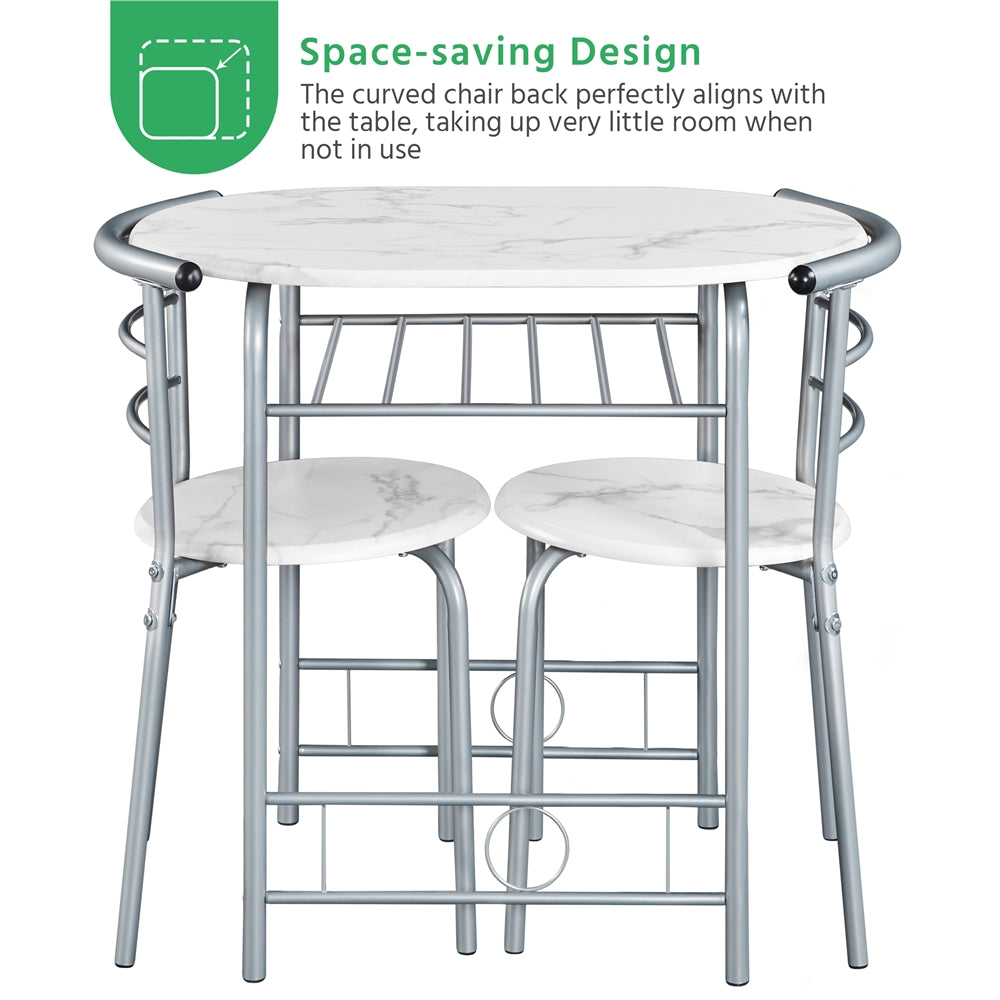 Costoffs Modern Round Dining Table and Chairs Set for 2 with Steel Legs & Storage Rack, Space-Saving Design for Kitchens, Apartments, Dorm Rooms, and Small Spaces,