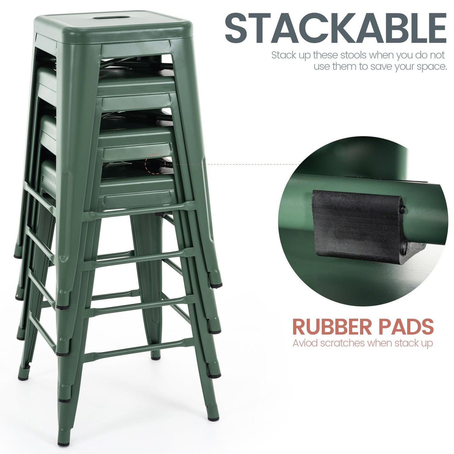 Vogue Furniture Direct White 24 Inch Metal Bar Stools Counter Height Barstools Modern Backless Stackable Metal Indoor\u002FOutdoor Bar Stools Kitchen Counter
