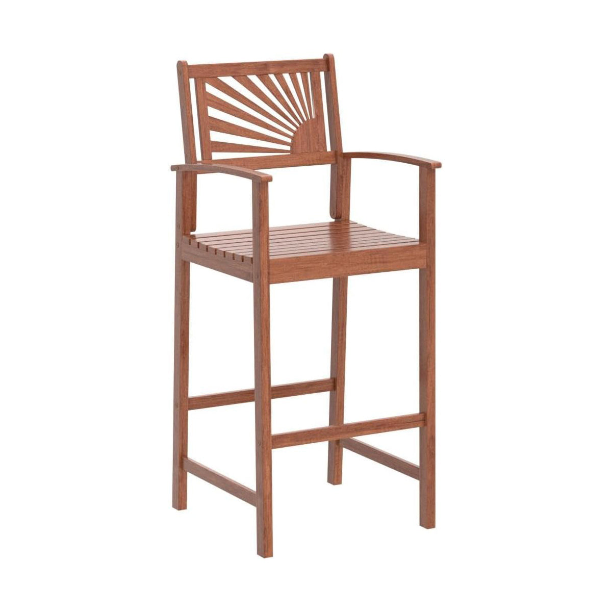 Costway Bar Stools Set of 2\u002FSet of 4, Outdoor Acacia Wood Bar Chairs with Sunflower Backrest, Curved Armrests & Breathable Seat, Ideal for Balcony, Sunroom,