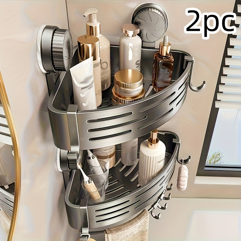 Bathroom Storage Rack Set of 2 Suction Cup Triangular Baskets for The Bathroom, Corner Wall-Mounted Without Drilling for The Washbasin, Toilet Storage Rack