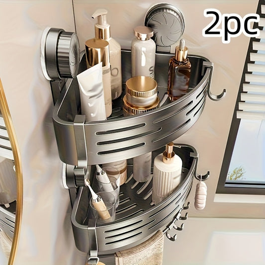 Bathroom Storage Rack Set of 2 Suction Cup Triangular Baskets for The Bathroom, Corner Wall-Mounted Without Drilling for The Washbasin, Toilet Storage Rack
