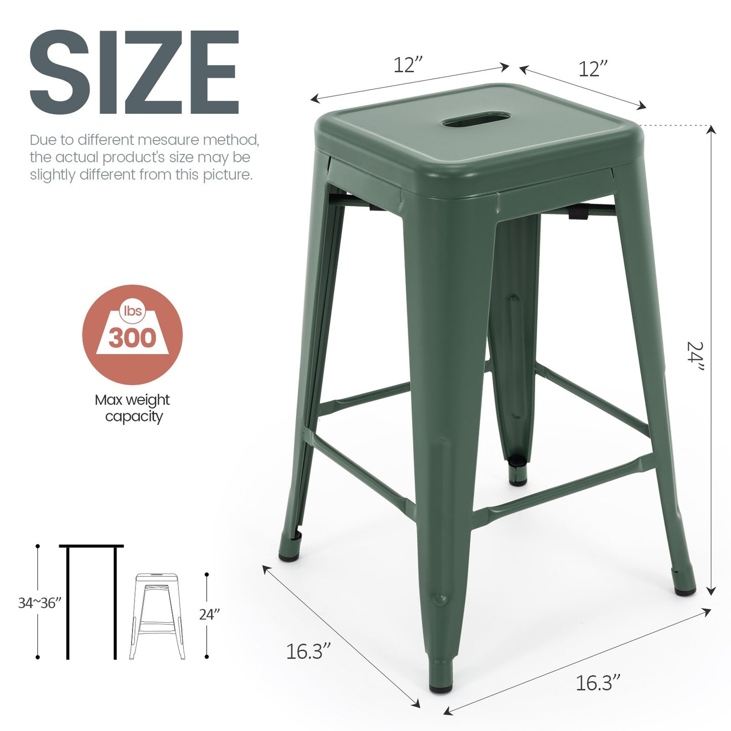 Vogue Furniture Direct White 24 Inch Metal Bar Stools Counter Height Barstools Modern Backless Stackable Metal Indoor\u002FOutdoor Bar Stools Kitchen Counter