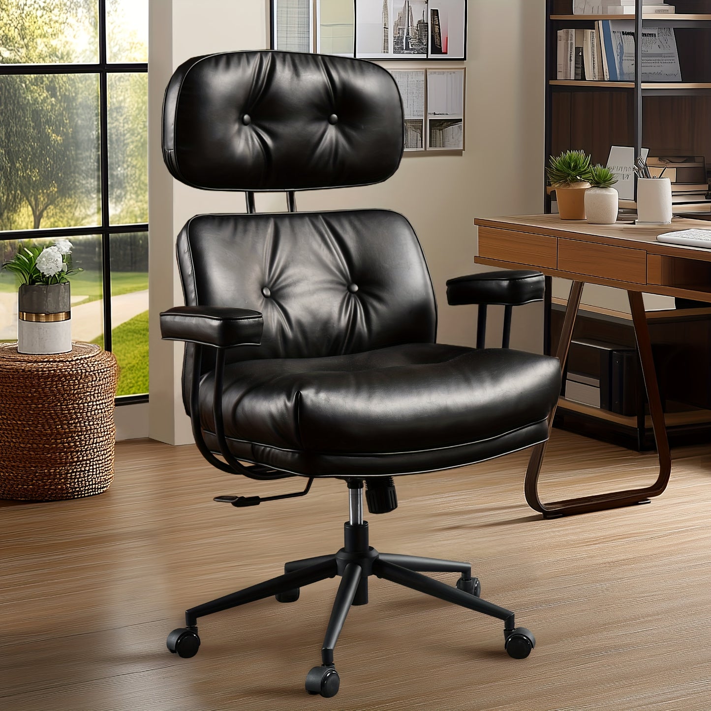 Modern Adjustable Executive Office Chair - High Back Faux Leather Desk Chair with Padded Armrests, Lumbar Support & Ergonomic Design for Home or Office Use,