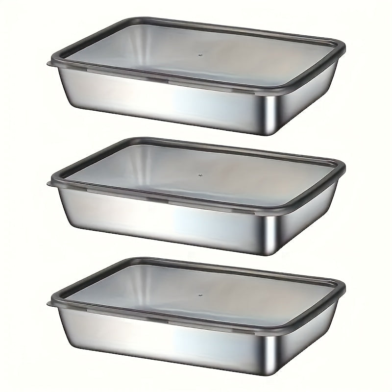3pcs Stainless Steel Food Storage Containers Leak-Proof, Stackable, Space-Saving - Heavy-Duty Stainless Steel Construction, Airtight Lid for Freshness - Ideal for Meal Prep,