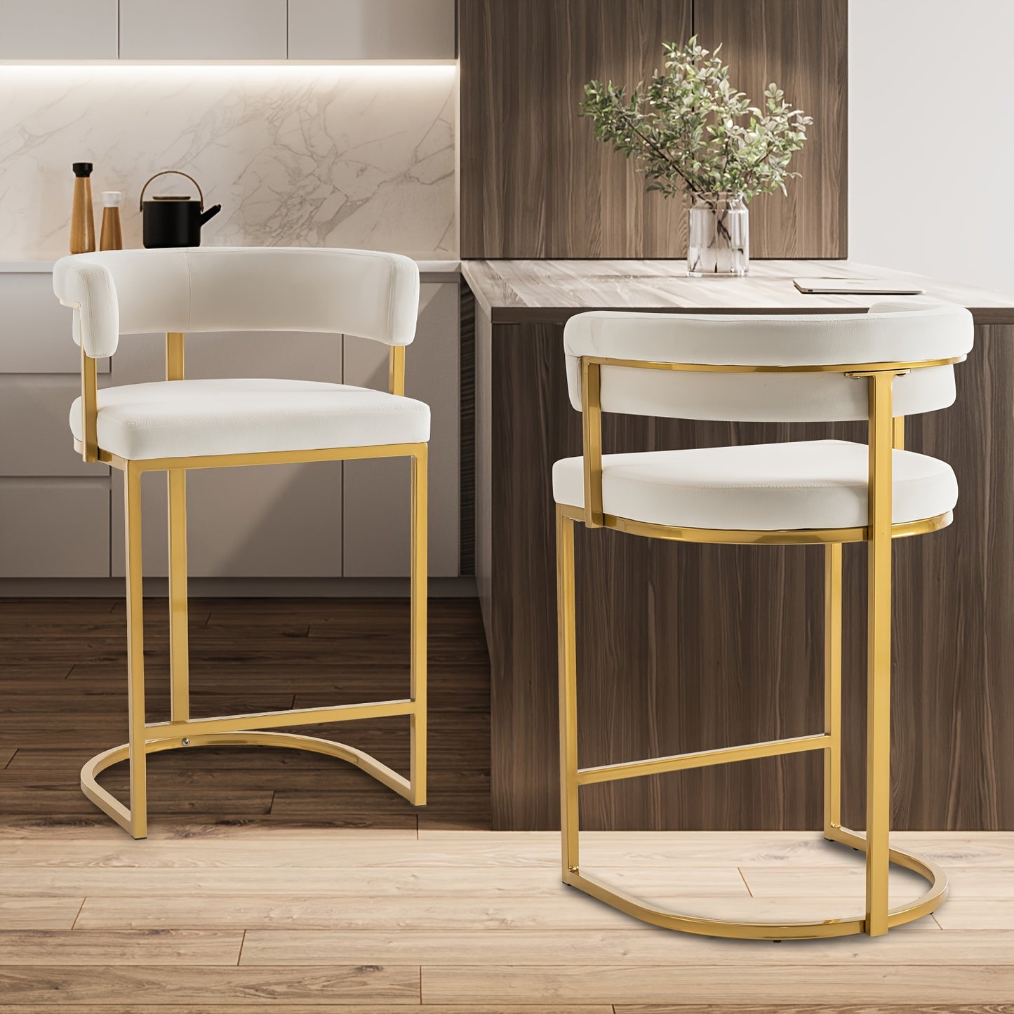 Modern Barrel Bar Stools Set Of 2, Counter Height Stools 25.6\