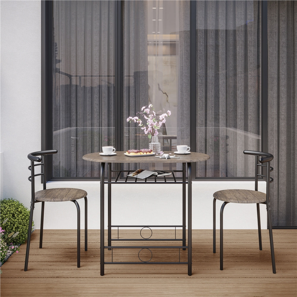Costoffs Modern Round Dining Table and Chairs Set for 2 with Steel Legs & Storage Rack, Space-Saving Design for Kitchens, Apartments, Dorm Rooms, and Small Spaces,