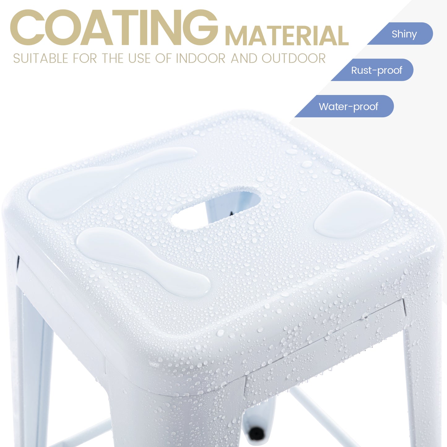 Vogue Furniture Direct White 24 Inch Metal Bar Stools Counter Height Barstools Modern Backless Stackable Metal Indoor\u002FOutdoor Bar Stools Kitchen Counter