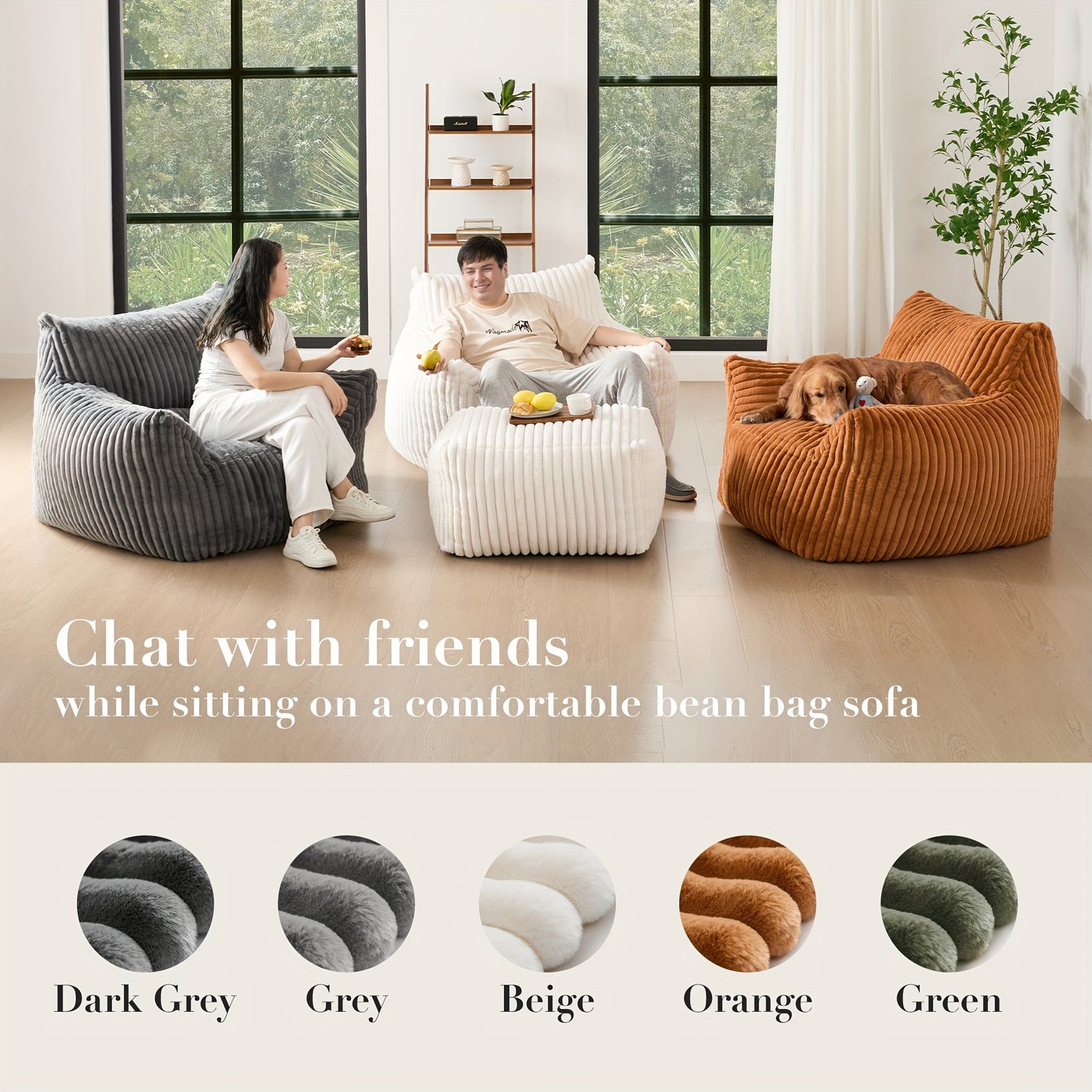 Living&Giving Oversize Bean Bag Chair, Modern Comfy Corduroy Fabric Fireside Chair Lazy Floor Sofa Armless Lounge Chair,