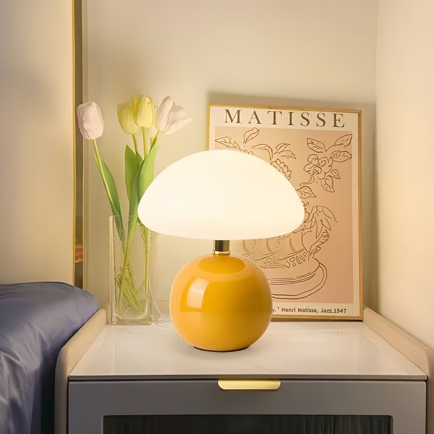 Elegant USB-Powered Ceramic Mushroom Table Lamp with Adjustable Brightness & Touch Control – Soft, Dimmable Light for Bedroom, Living Room, Desk, a