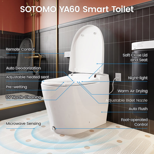 Smart Toilet with Built-in Bidet, One-Piece Bidet Toilet for Bathrooms, YA60 Bidet Toilet with Auto Flush, Kick Flush, Heated Seat, Warm Water and Dryer,