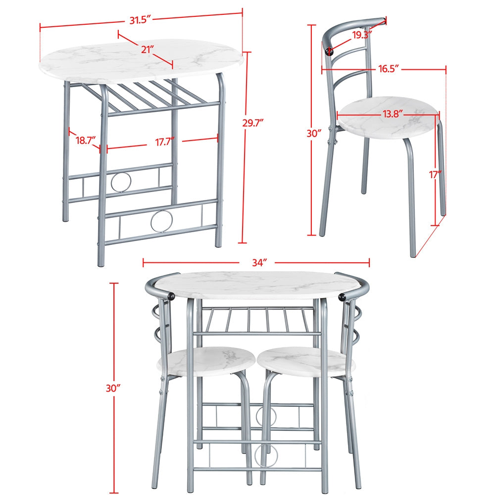 Costoffs Modern Round Dining Table and Chairs Set for 2 with Steel Legs & Storage Rack, Space-Saving Design for Kitchens, Apartments, Dorm Rooms, and Small Spaces,