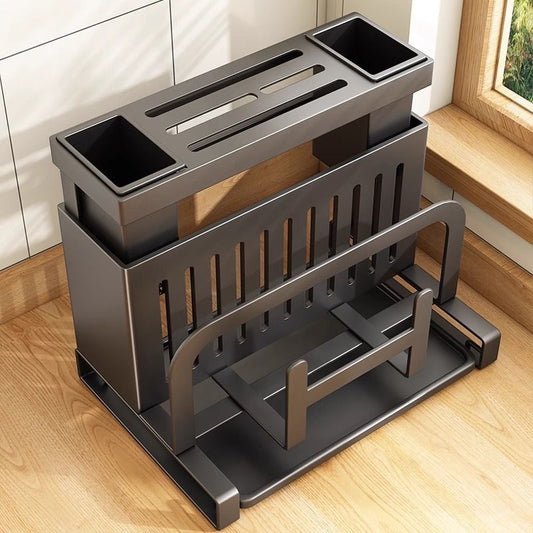 Stainless Steel Kitchen Organizer - Multi-Functional Storage Rack for Knives, Chopsticks, Cutting Boards & Pot Lids