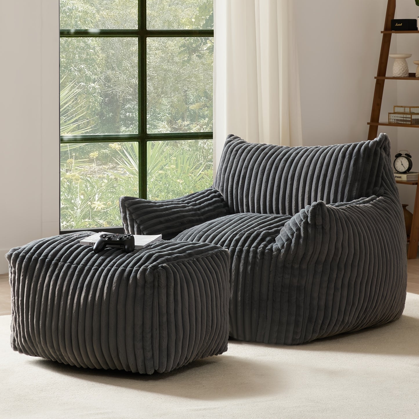 Living&Giving Oversize Bean Bag Chair, Modern Comfy Corduroy Fabric Fireside Chair Lazy Floor Sofa Armless Lounge Chair,