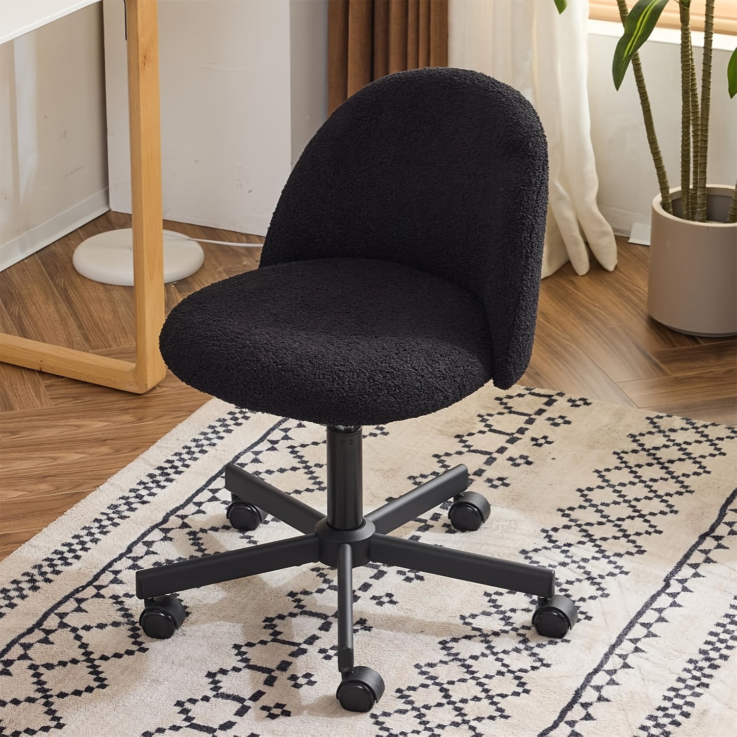 Comfy LEADZM Teddy Adjustable Rolling Swivel Candy Chair - Armless Desk Chair with Lumbar Support and Wheels - Gentle Pink Vanity Chair for Home Office, Bedroom