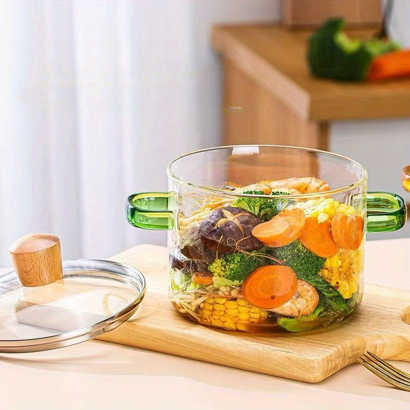 Heat-resistant Glass Cookware Heat-resistant 54oz Borosilicate Glass Cookware with Yellow Handles | Transparent Soup Porridge Pot Suitable for Stovetop and Oven