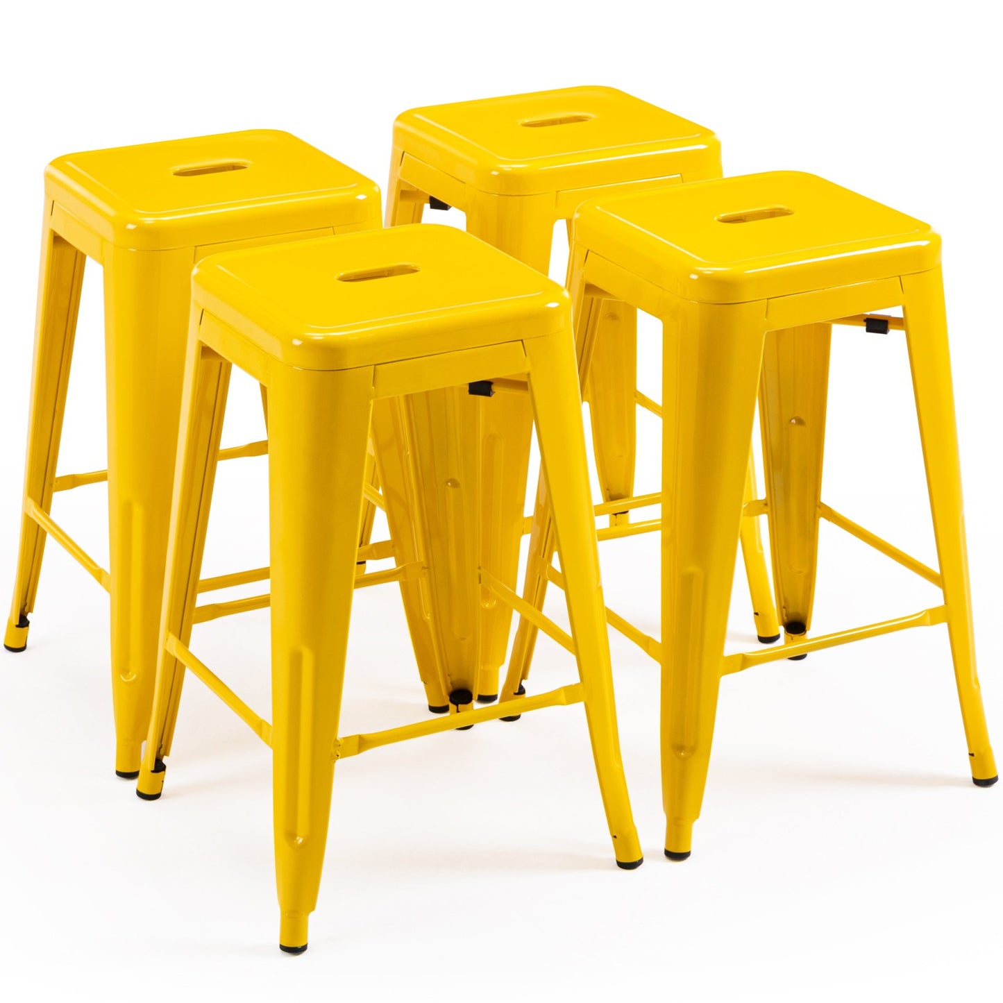Vogue Furniture Direct White 24 Inch Metal Bar Stools Counter Height Barstools Modern Backless Stackable Metal Indoor\u002FOutdoor Bar Stools Kitchen Counter
