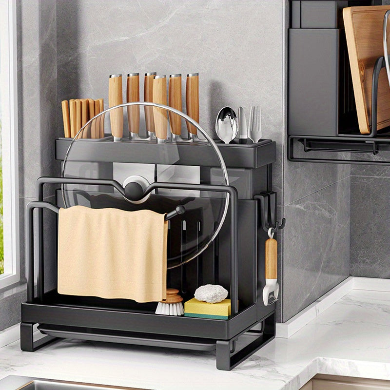 Stainless Steel Kitchen Organizer - Multi-Functional Storage Rack for Knives, Chopsticks, Cutting Boards & Pot Lids